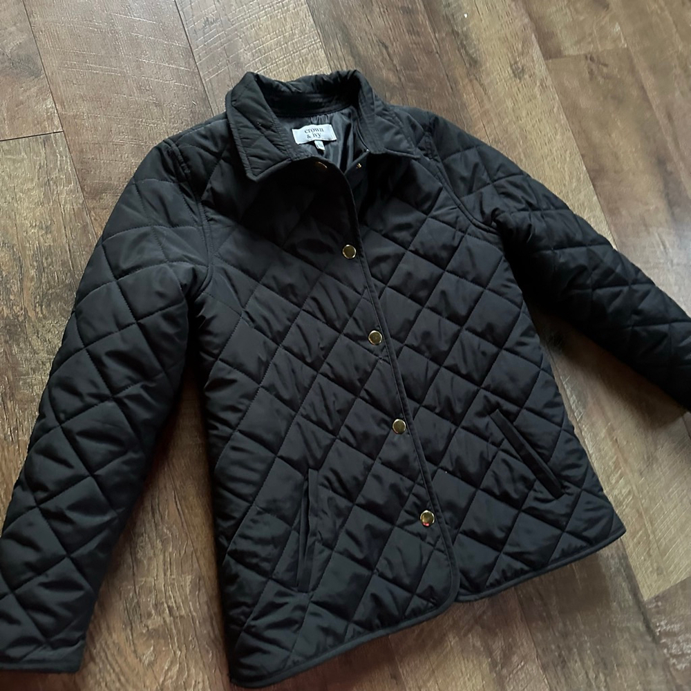 Kids Crown & Ivy Black Quilted Jacket with Gold Buttons, Size L
